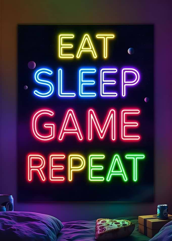 Eat Sleep Game Repeat Neon Sign