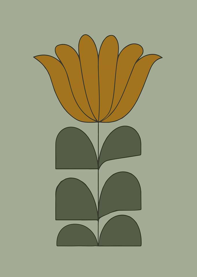 Minimalist Retro Flower Mid-Century Modern Botanical in Sage Green