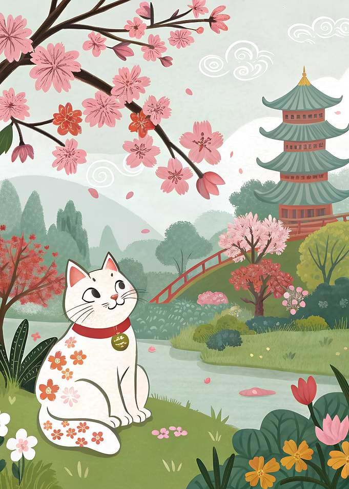 Japanese Garden Neko Cat