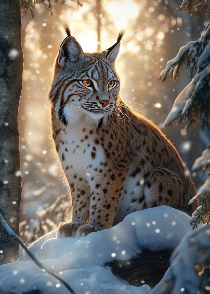 Lynx in Winter Forest