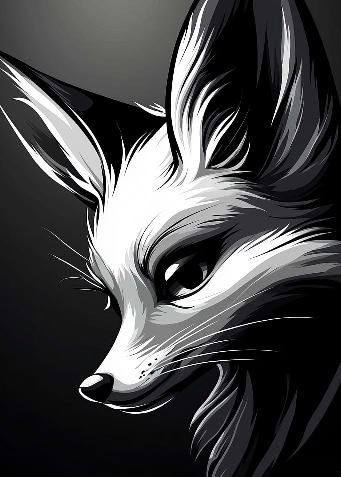 Fox Portrait in Black and White