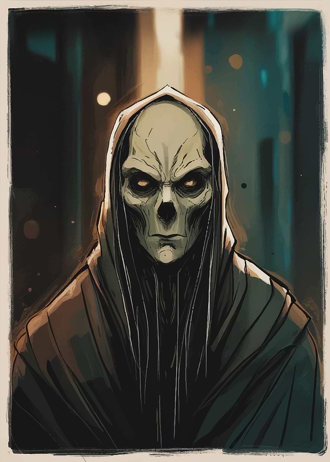 Hooded Figure with Glowing Eyes