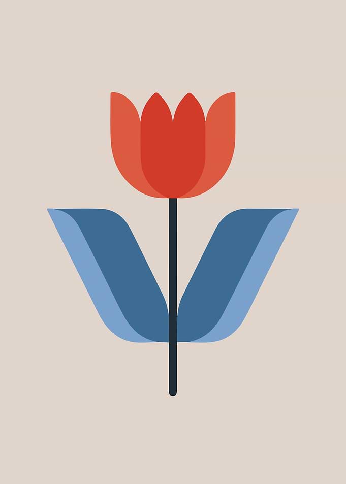 Retro Red Tulip Flower Minimalist Art
