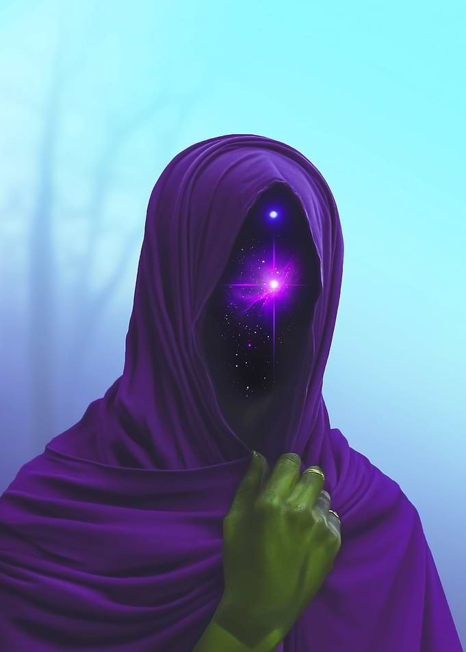 Cosmic Hood Illuminated Monk Figure