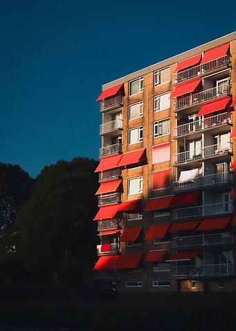 Apartment Building with Red Awnings