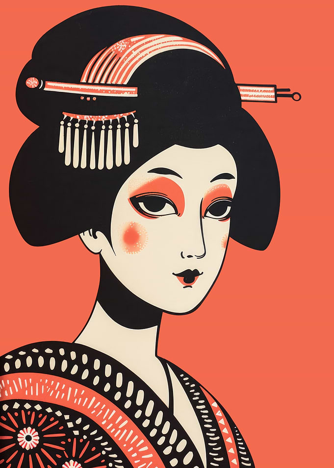 Japanese Geisha Woodblock Illustration