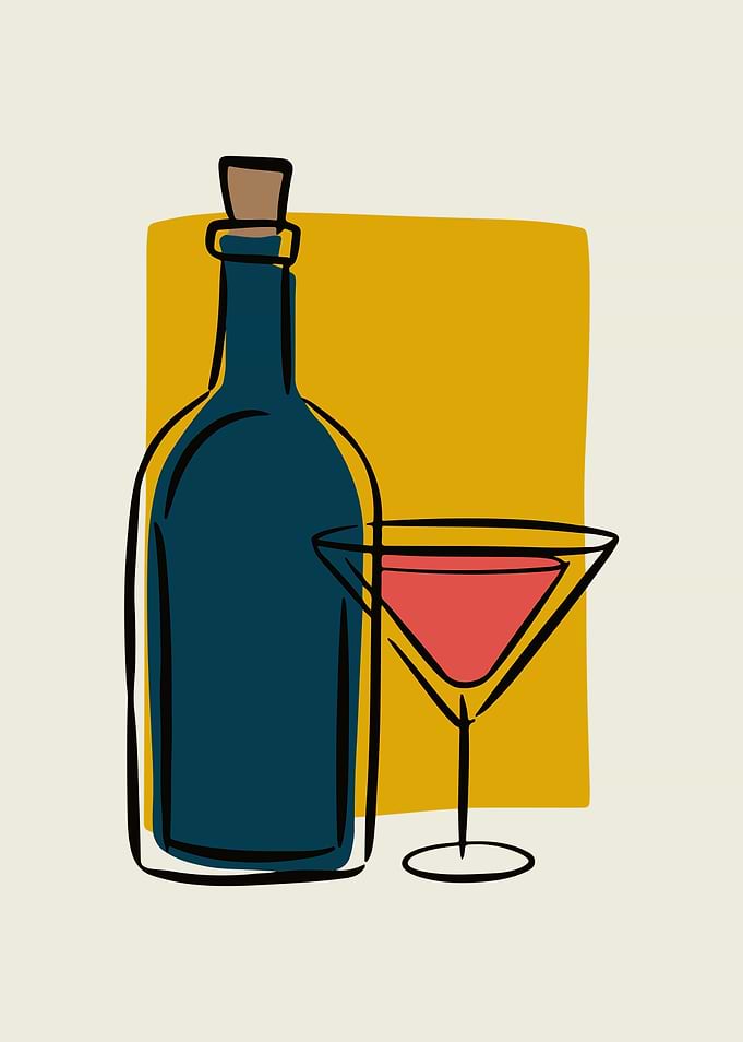 Wine & Cocktails Modern Minimalist Bar Art Print