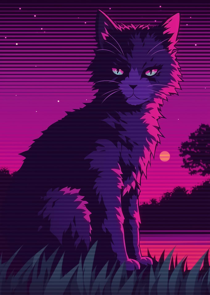 Retro Cat in Sunset