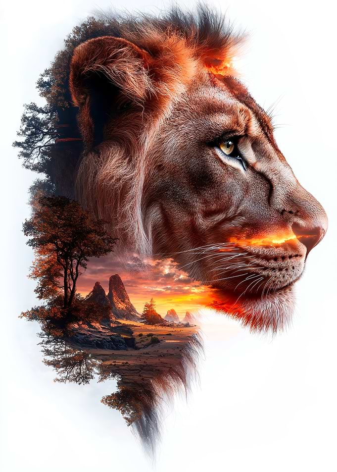 Lion Sunset Double Exposure