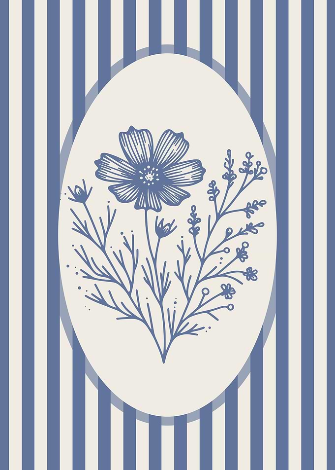 Minimalist Blue Floral Print
