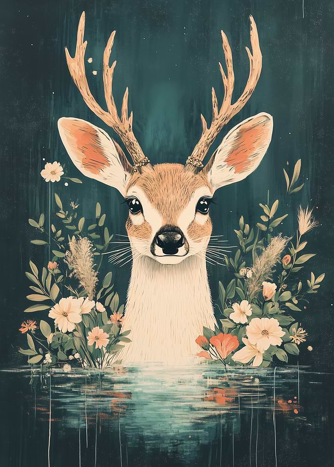 Deer in Floral Water