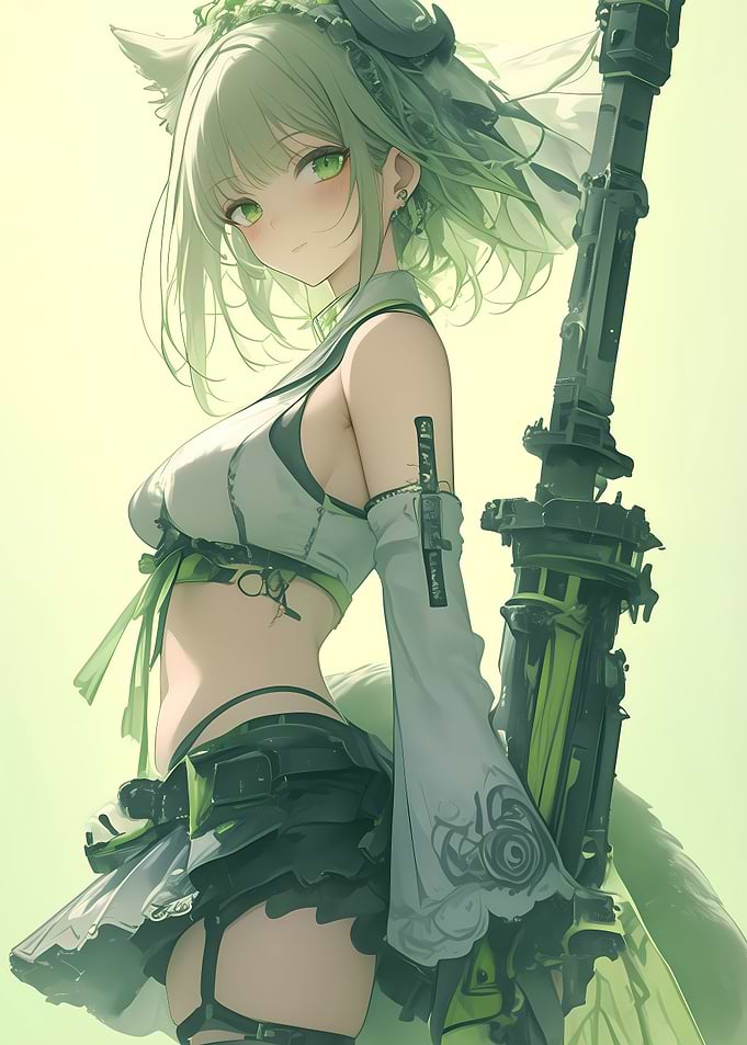 Green-Haired Anime Girl with Weapon Gaming