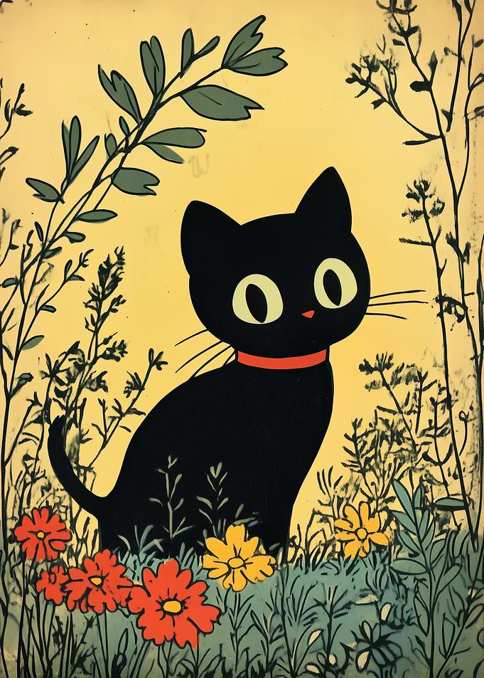 Black Cat in a Garden