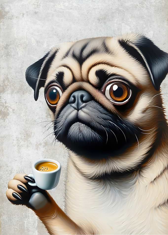 Pug Loves Coffee