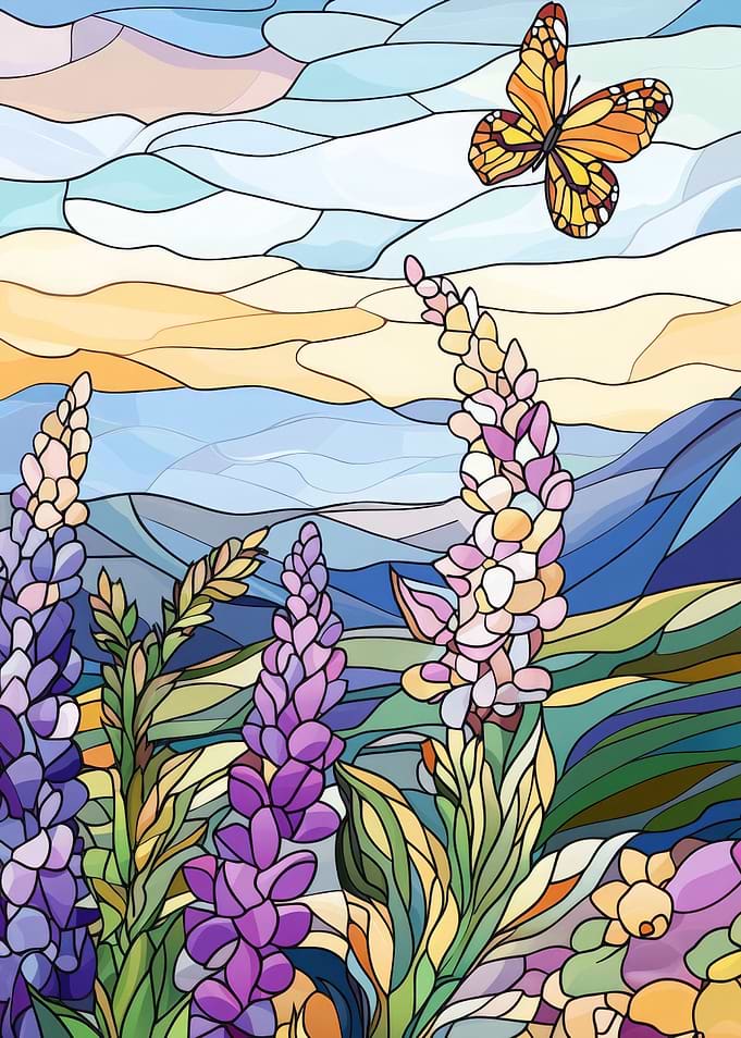 Stained Glass Butterfly & Flowers