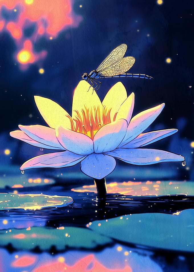 Water Lily and Dragonfly