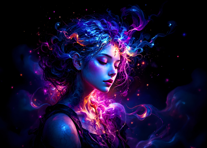 Mystical Woman with Glowing Hair