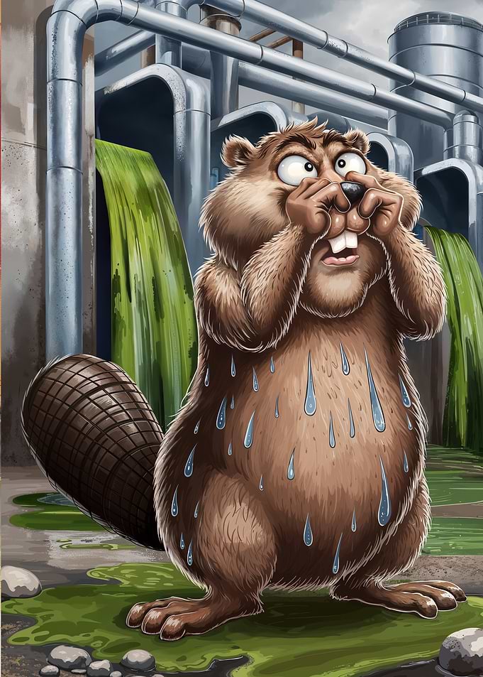 A sweaty beaver caught in a sticky situation.
