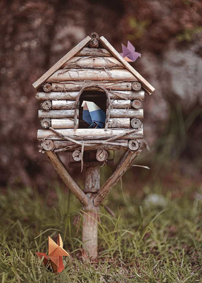 Origami Birds in Birdhouse