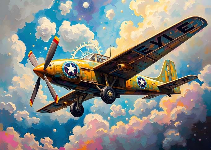 Vintage Plane in Clouds