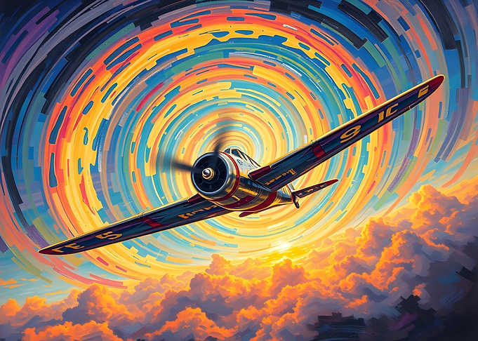Vintage Plane in Swirling Sky