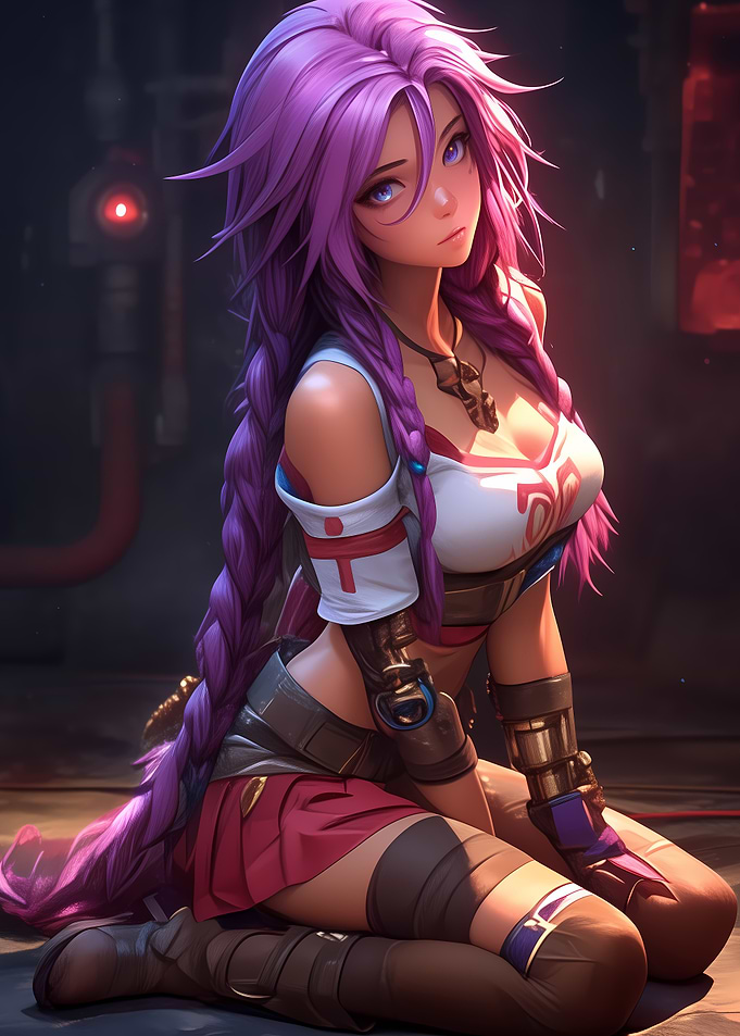 Anime Girl with Purple Hair Gaming