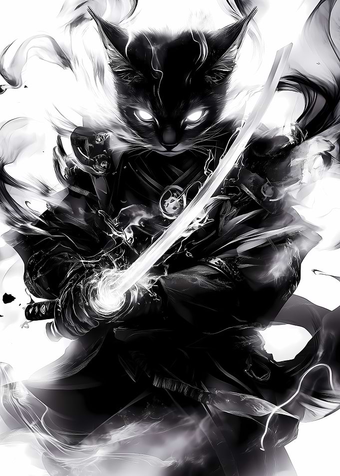 Black Abyssinian Cat Samurai Animal