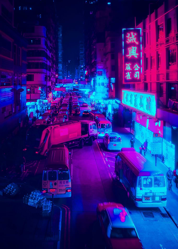 Traffic in Neon Road
