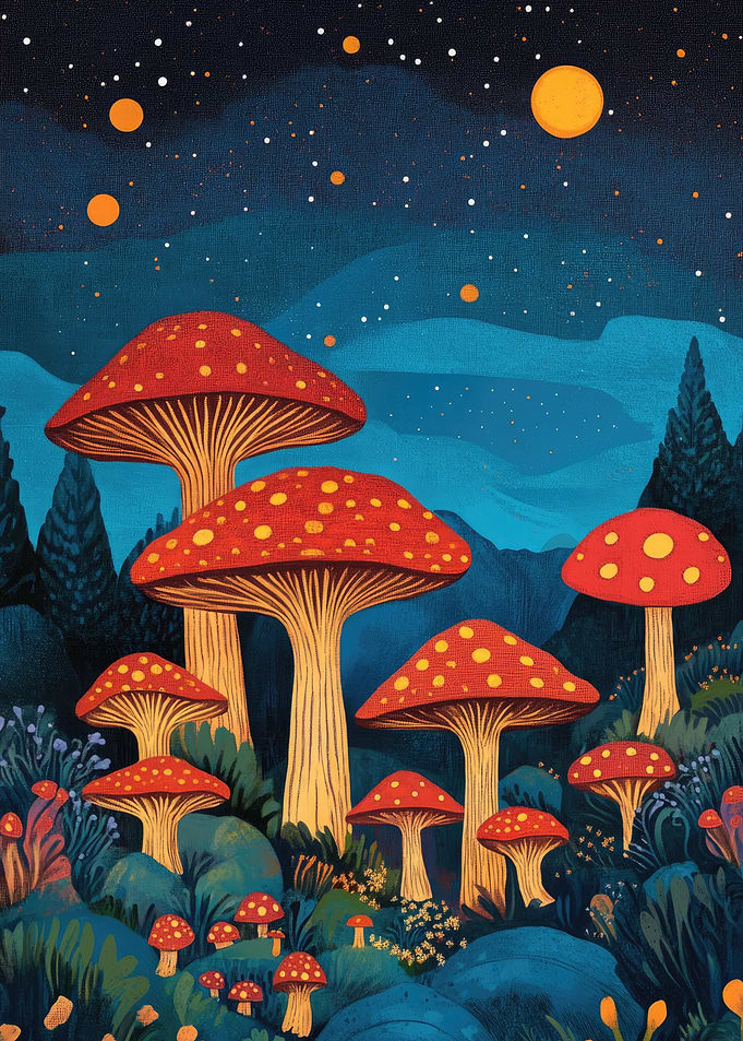 Night Forest Mushrooms