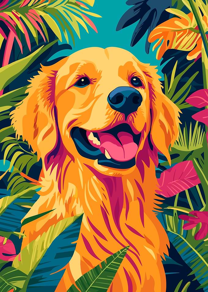 Happy Golden Retriever Nature Minimalist Art