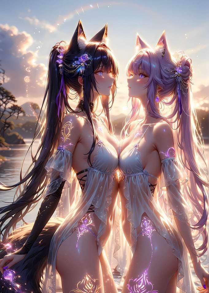 Anime Fox Girls Sunset