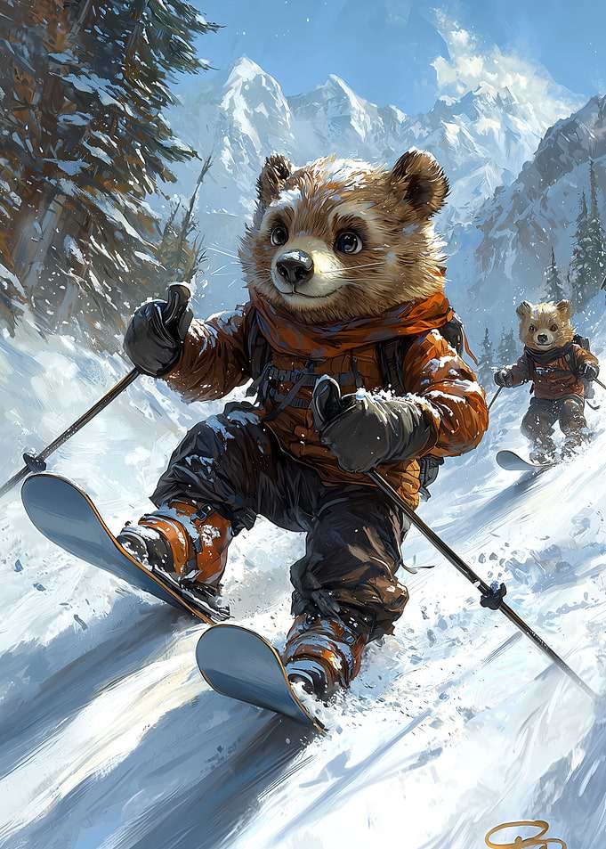 Alpine Adventure – Skiing Bears in Action!