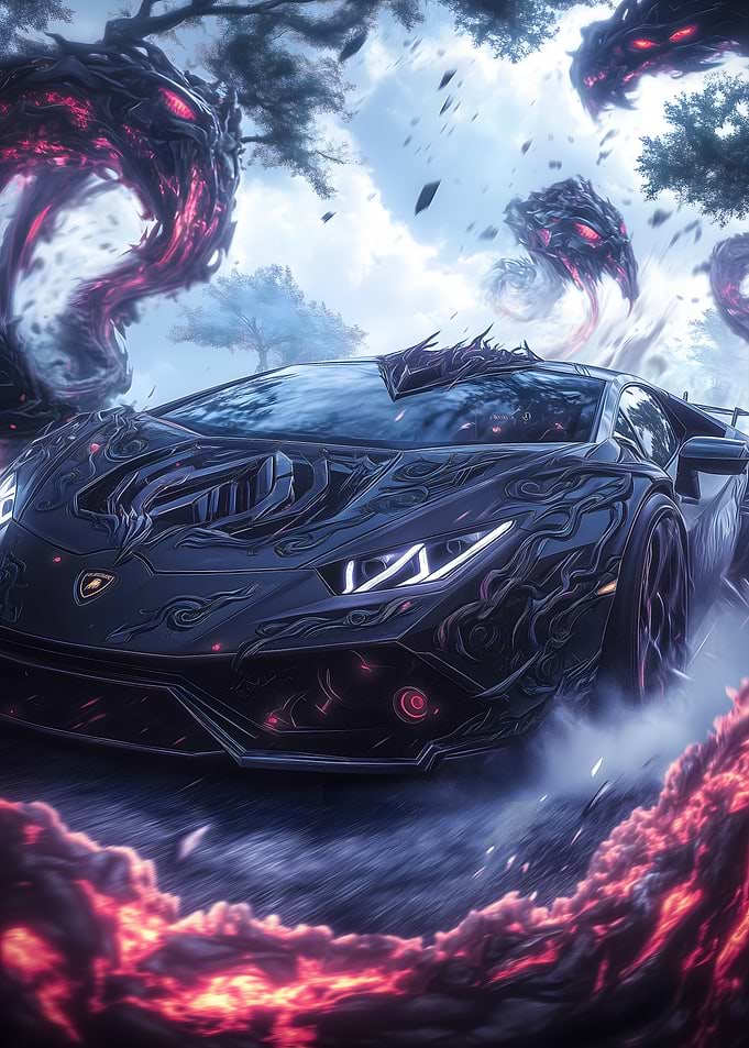 Black Sports Car with Shadows