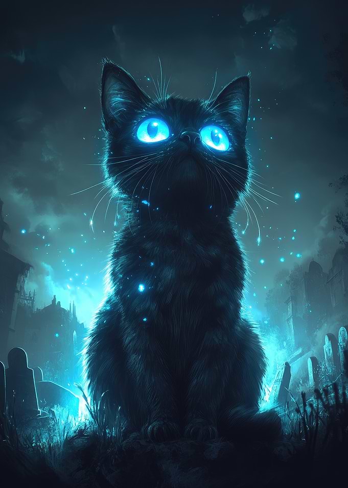 Black Cat with Glowing Eyes