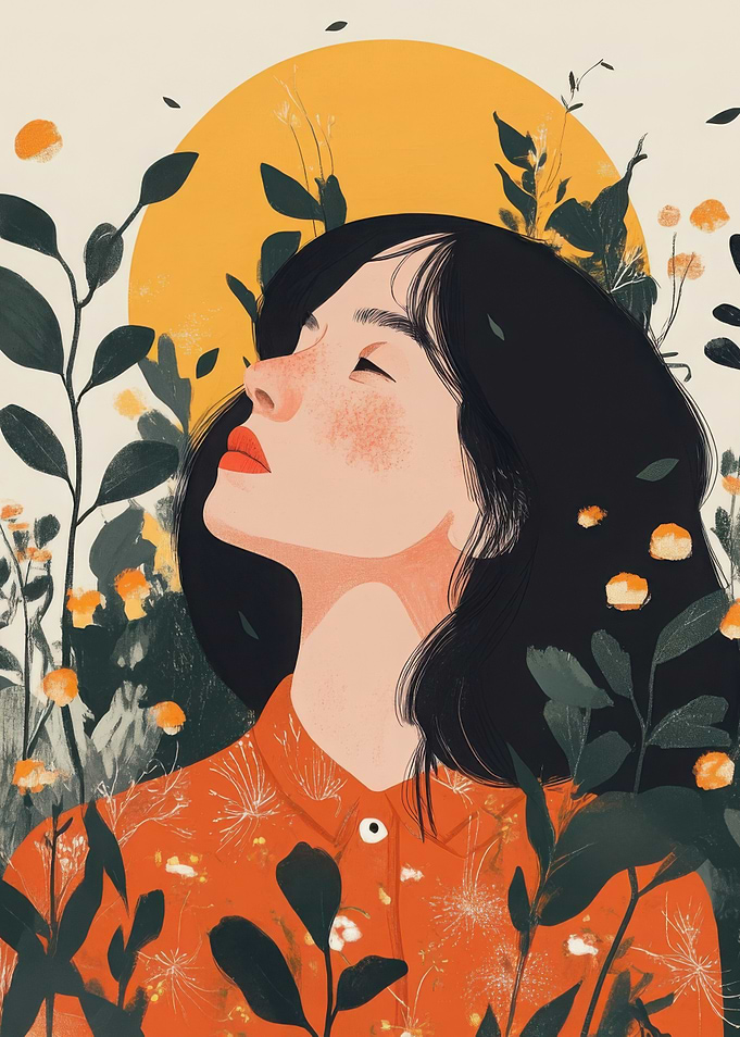 Woman in Floral Illustration