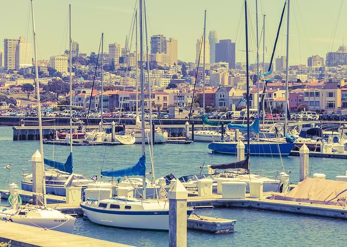 Sailboats Docked in Marina