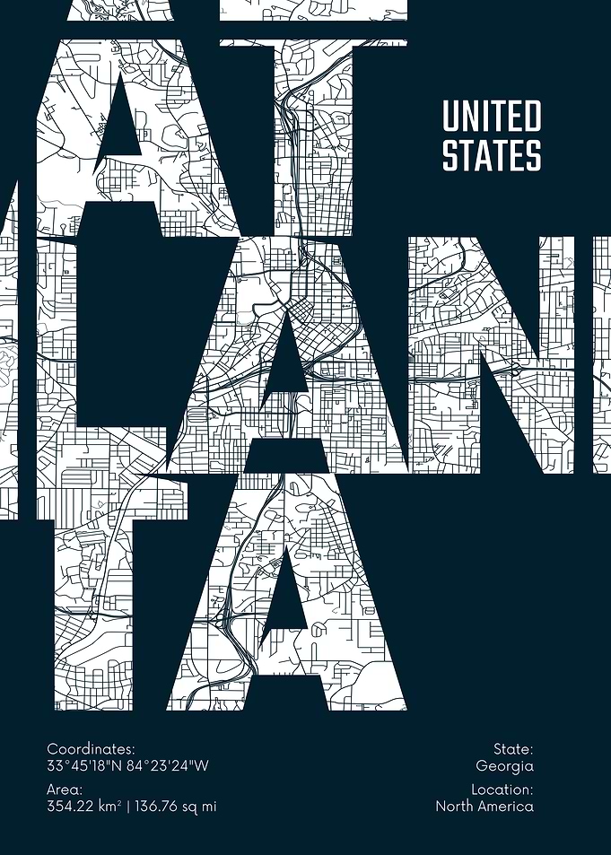 Atlanta City Map Typography
