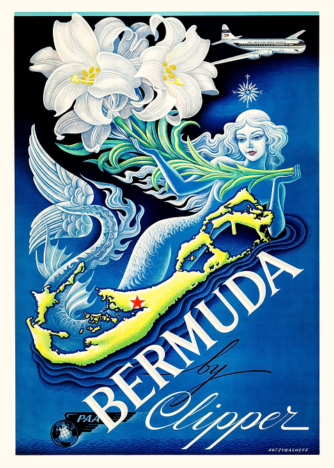 Bermuda by Clipper Vintage Poster — retro travel art printed on metal