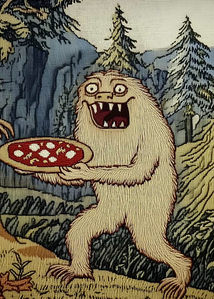 Pizza Sasquatch Embroidery