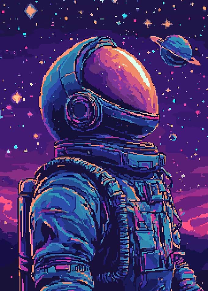 Retro Pixel Art Astronaut in Space