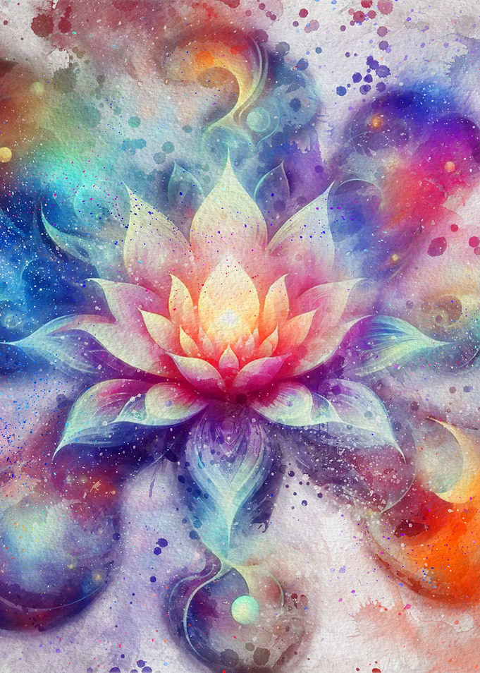 Watercolor Lotus Cosmic Flower