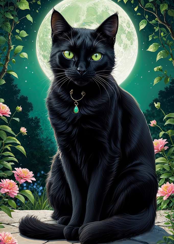Black Cat Under Moonlight