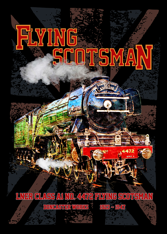 Flying Scotsman Steam Train English Locomotive with Union Jack Flag