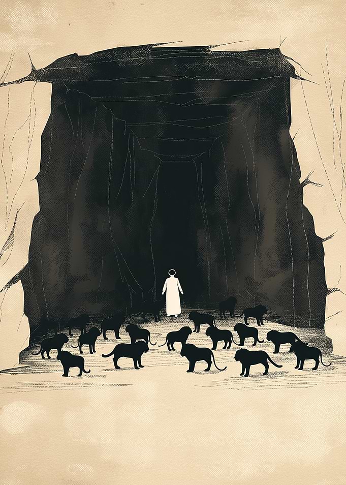Daniel Facing Lions in Cave