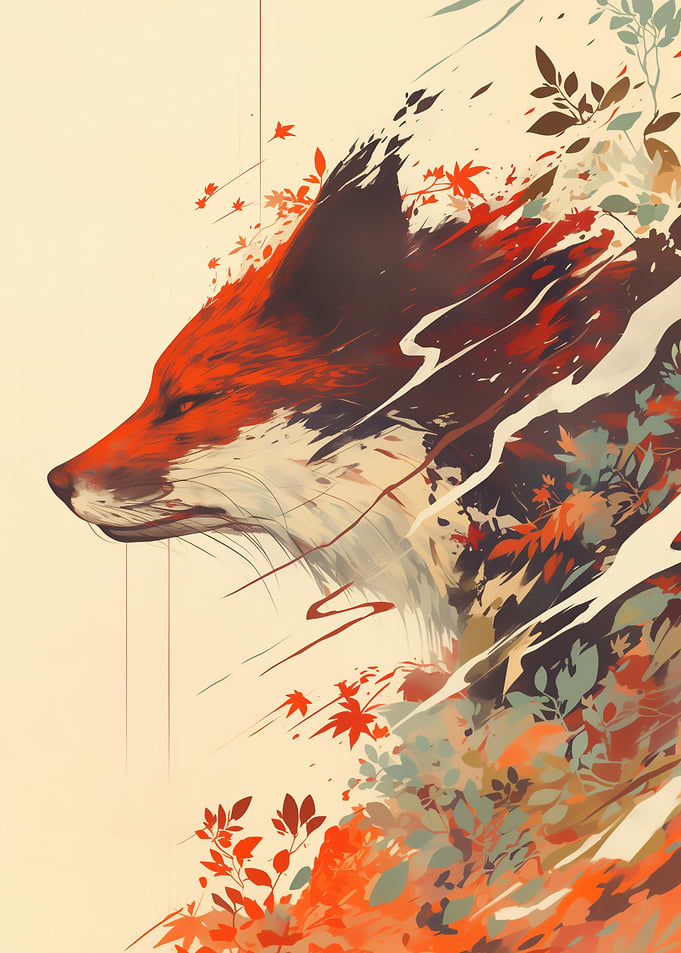 Red Fox in Autumn Leaves