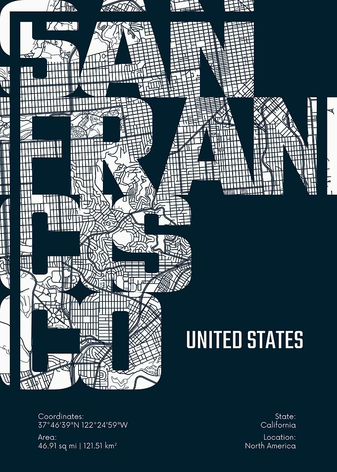 San Francisco City Map Typography