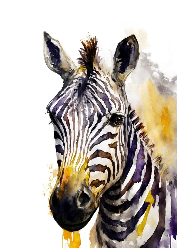 Watercolor Zebra Portrait