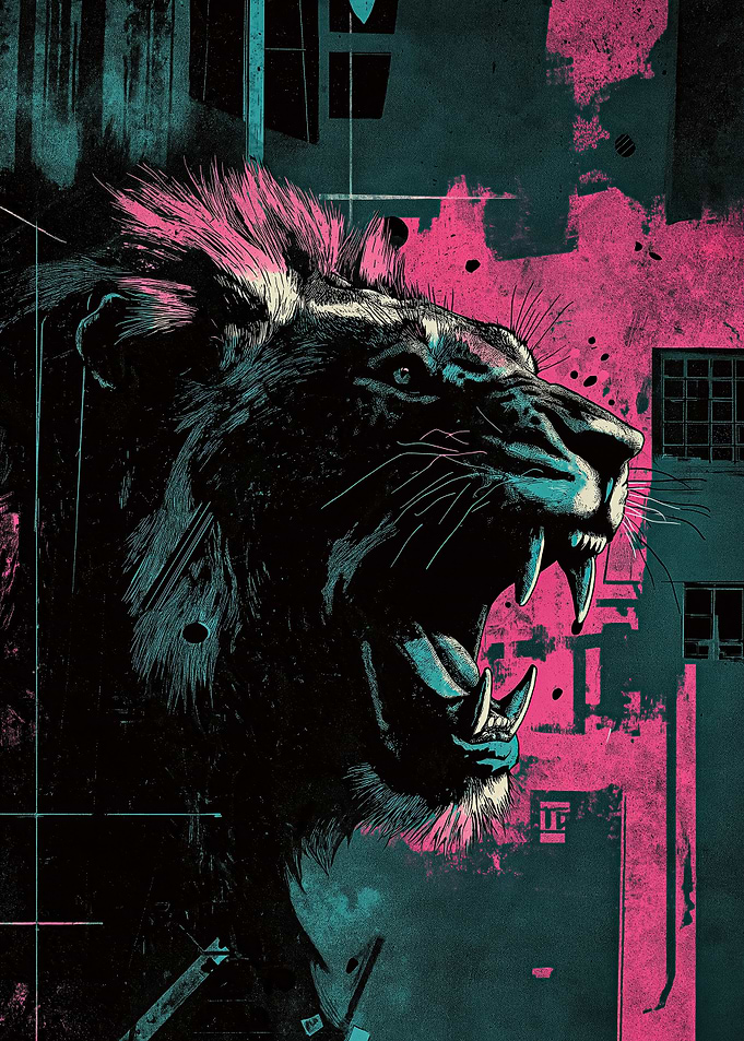 Grunge Pink Lion