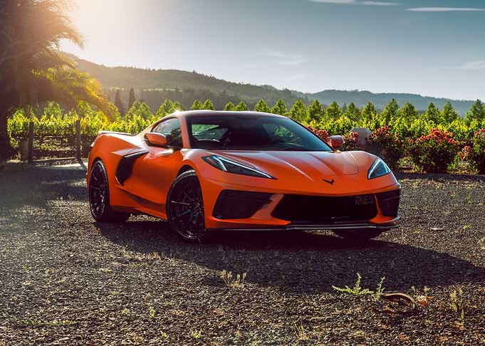 Orange Corvette in Vineyard