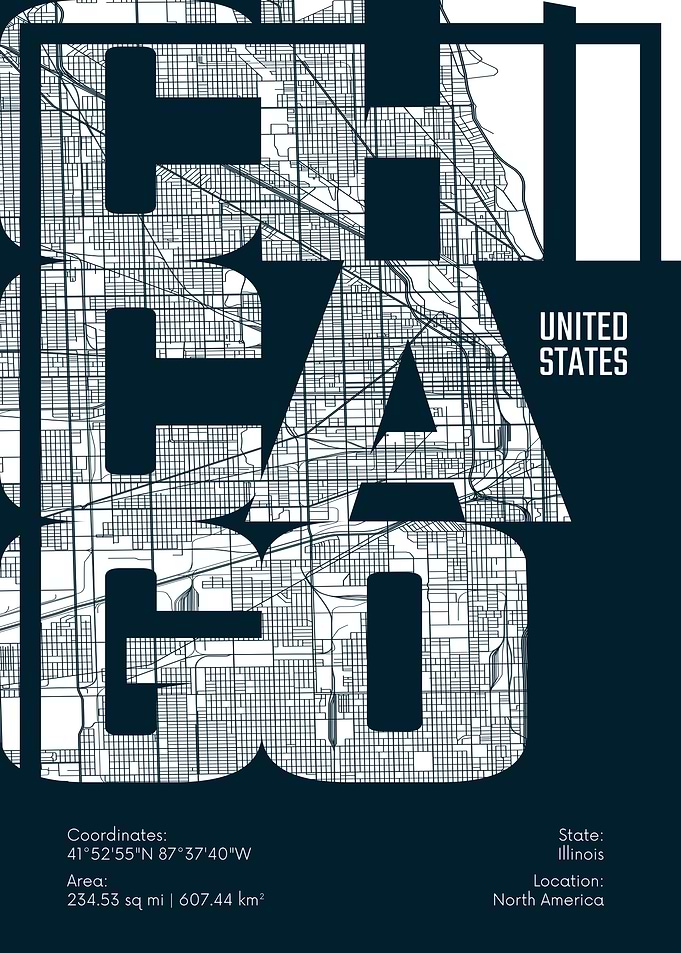 Chicago City Map Typography